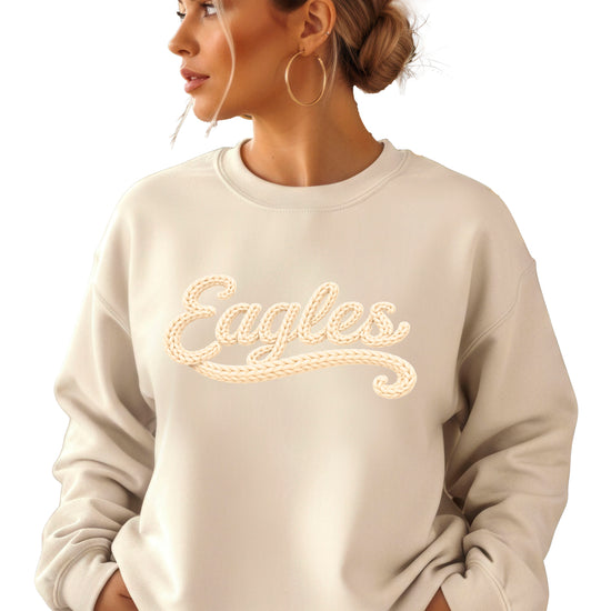 Eagles school spirit sweatshirt ink-printed yarn look in Sand, view 1