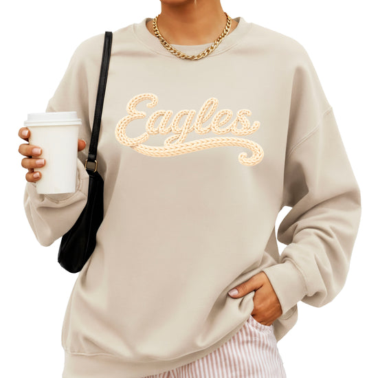 Eagles school spirit sweatshirt ink-printed yarn look in Sand, view 2