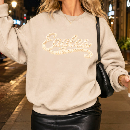 Eagles school spirit sweatshirt ink-printed yarn look in Sand, view 3
