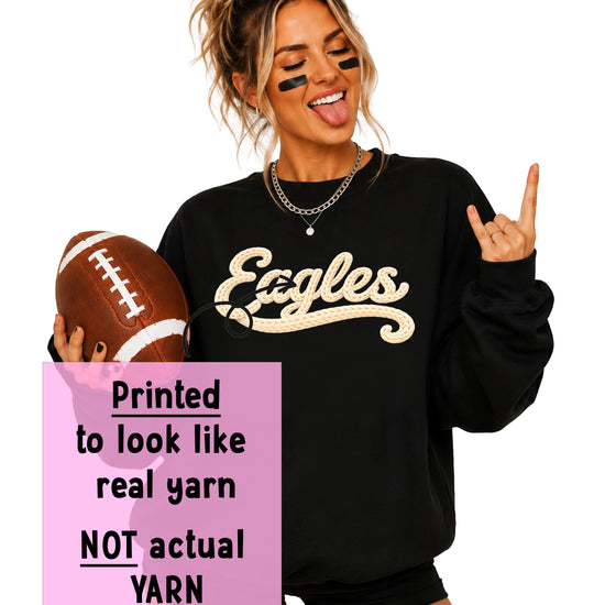 Eagles yarn-look script sweatshirt close-up of the ink-printed graphic