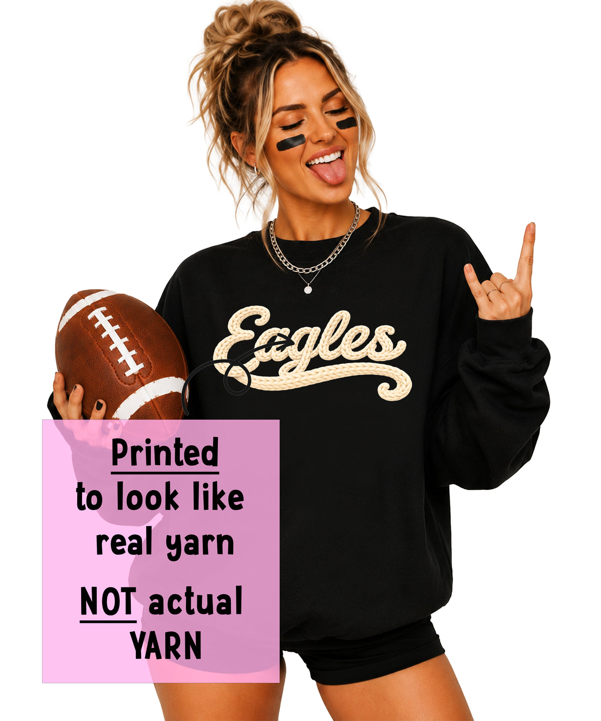 Eagles yarn-look script sweatshirt close-up of the ink-printed graphic
