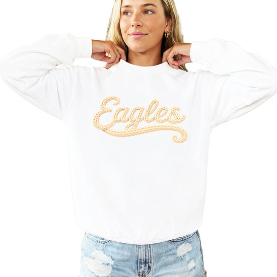 Eagles school spirit sweatshirt ink-printed yarn look in White, view 1