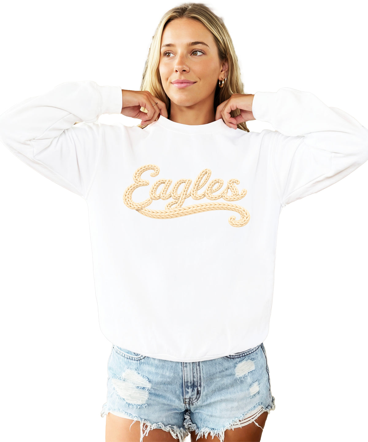 Eagles school spirit sweatshirt ink-printed yarn look in White, view 1
