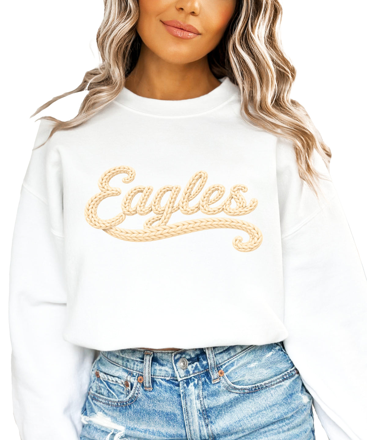 Eagles school spirit sweatshirt ink-printed yarn look in White, view 2