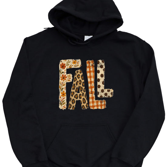 Fall leopard floral gingham polka dot graphic hoodie in Black - detail view