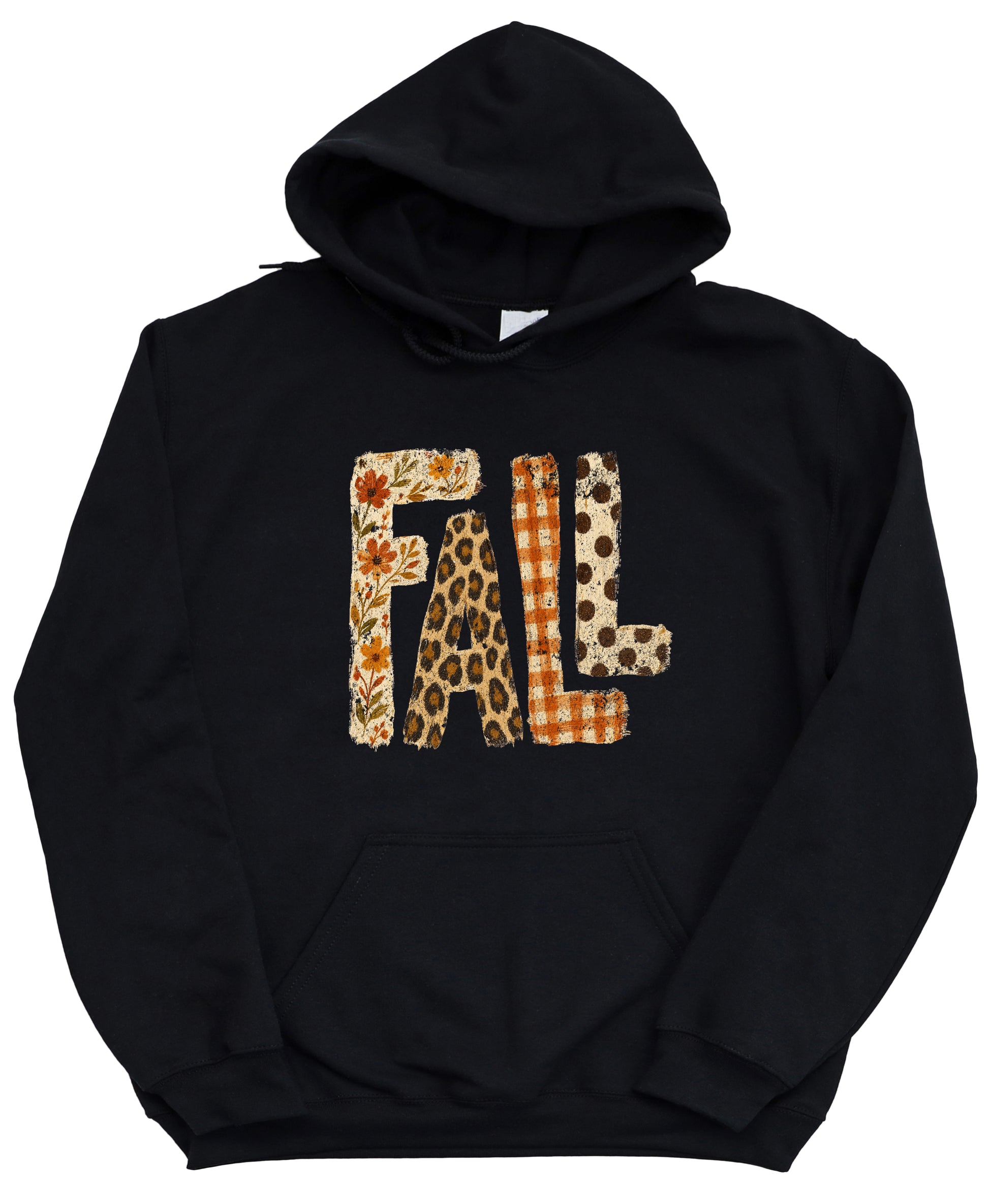 Fall leopard floral gingham polka dot graphic hoodie in Black - detail view