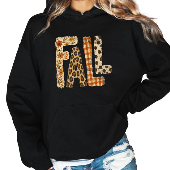 Fall leopard floral gingham polka dot graphic hoodie in Black - alternate view
