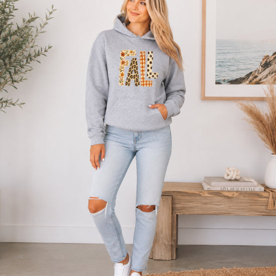 Fall leopard floral gingham polka dot graphic hoodie in Gray - alternate view