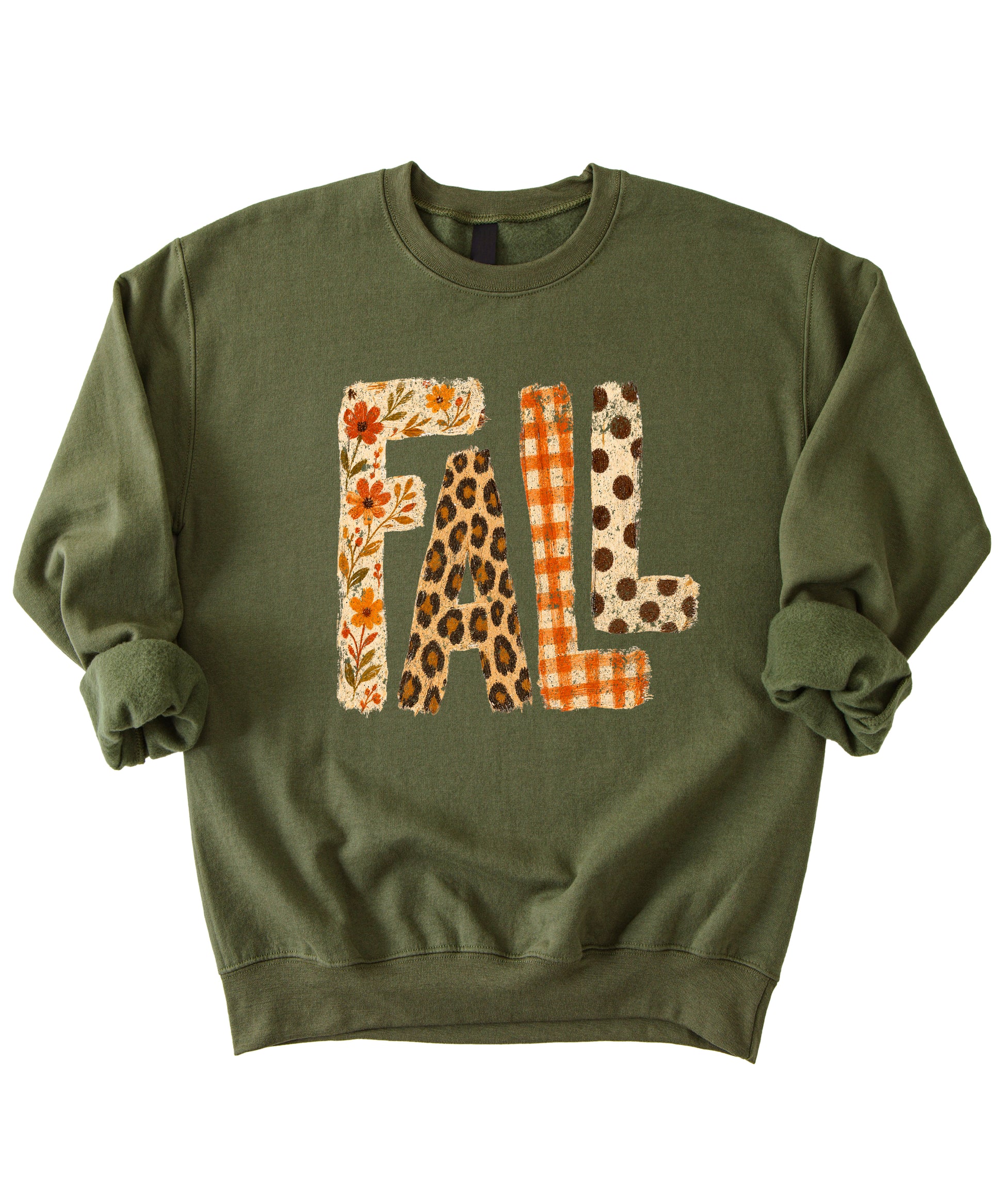 Fall Sweatshirt for Women and Teen Girls Leopard Floral Plaid Autumn Crewneck Pullover - Army Green Sweatshirt view 3
