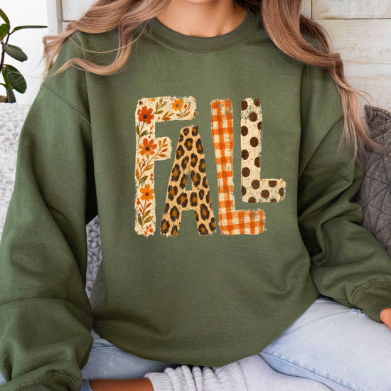 Fall Sweatshirt for Women and Teen Girls Leopard Floral Plaid Autumn Crewneck Pullover - Army Green Sweatshirt view 4