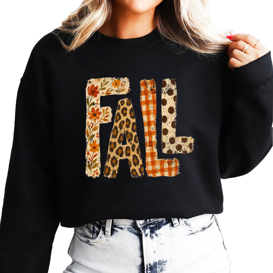 Fall Sweatshirt for Women and Teen Girls Leopard Floral Plaid Autumn Crewneck Pullover - Black Sweatshirt view 1
