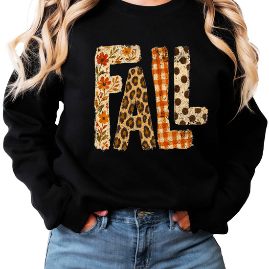 Fall Sweatshirt for Women and Teen Girls Leopard Floral Plaid Autumn Crewneck Pullover - Black Sweatshirt view 2