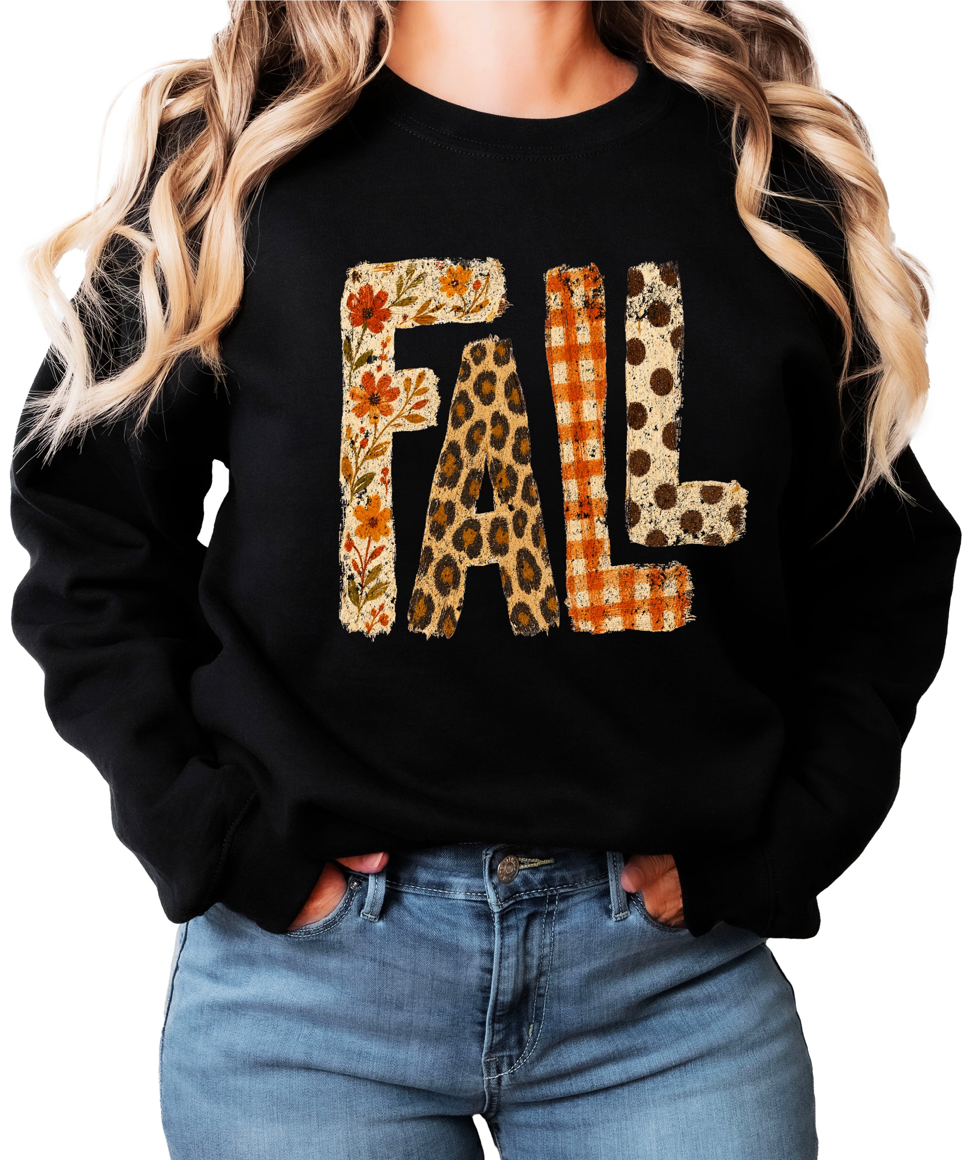 Fall Sweatshirt for Women and Teen Girls Leopard Floral Plaid Autumn Crewneck Pullover - Black Sweatshirt view 2