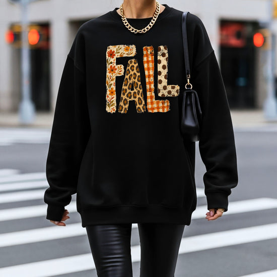Fall Sweatshirt for Women and Teen Girls Leopard Floral Plaid Autumn Crewneck Pullover - Black Sweatshirt view 4