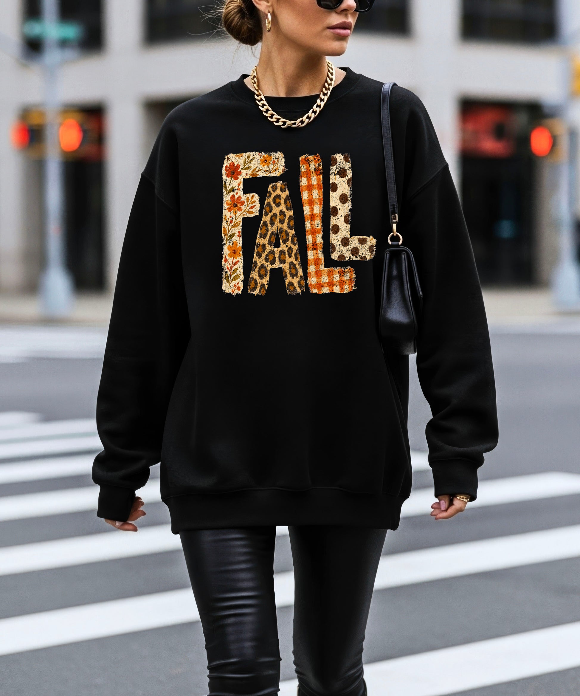 Fall Sweatshirt for Women and Teen Girls Leopard Floral Plaid Autumn Crewneck Pullover - Black Sweatshirt view 4