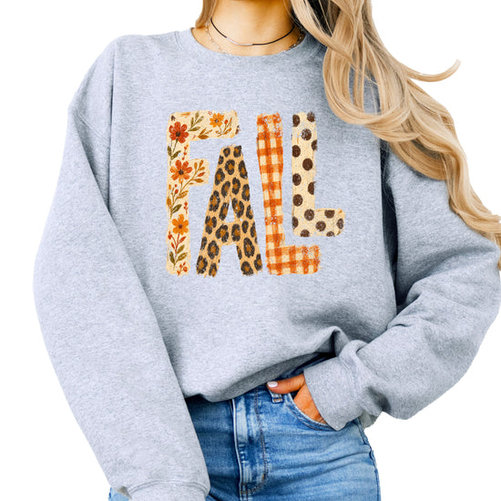 Fall Sweatshirt for Women and Teen Girls Leopard Floral Plaid Autumn Crewneck Pullover - Gray Sweatshirt view 1
