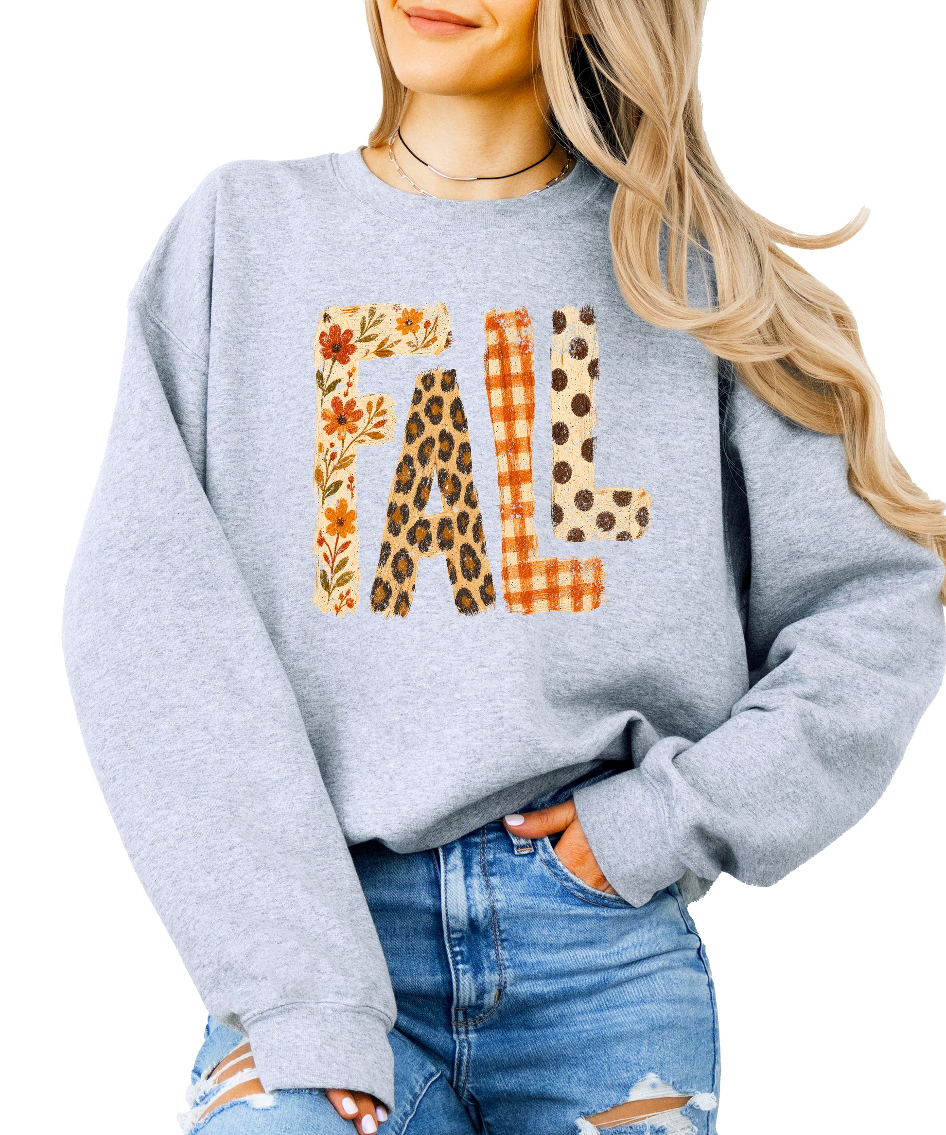 Fall Sweatshirt for Women and Teen Girls Leopard Floral Plaid Autumn Crewneck Pullover - Gray Sweatshirt view 1