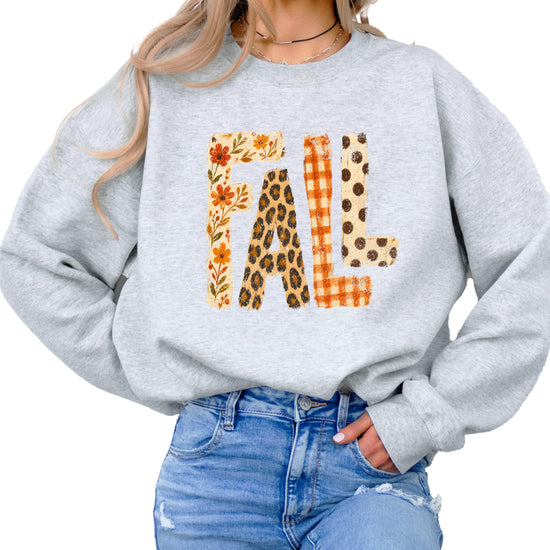 Fall Sweatshirt for Women and Teen Girls Leopard Floral Plaid Autumn Crewneck Pullover - Gray Sweatshirt view 2