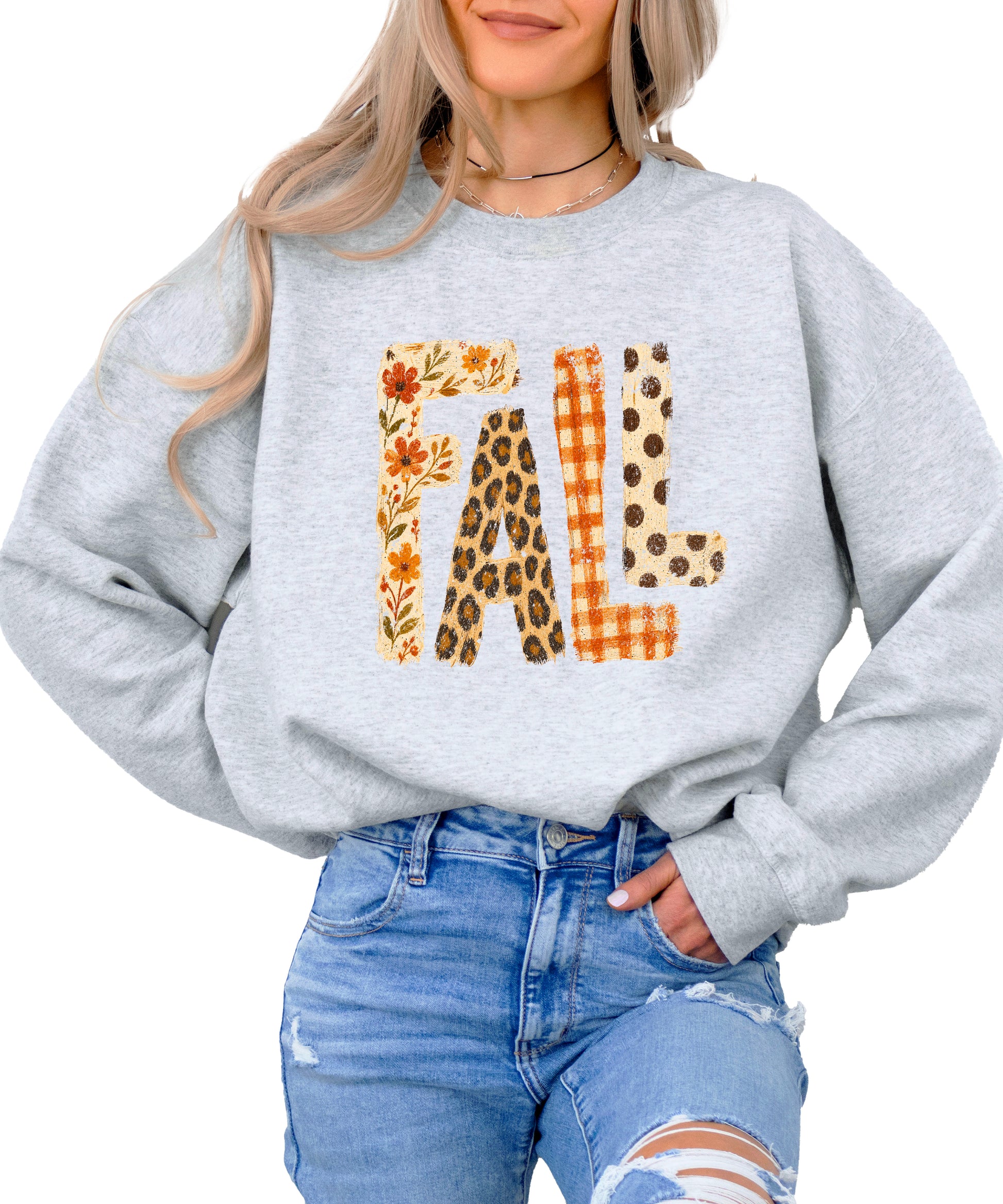 Fall Sweatshirt for Women and Teen Girls Leopard Floral Plaid Autumn Crewneck Pullover - Gray Sweatshirt view 2