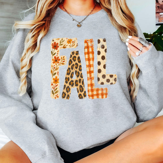 Fall Sweatshirt for Women and Teen Girls Leopard Floral Plaid Autumn Crewneck Pullover - Gray Sweatshirt view 4