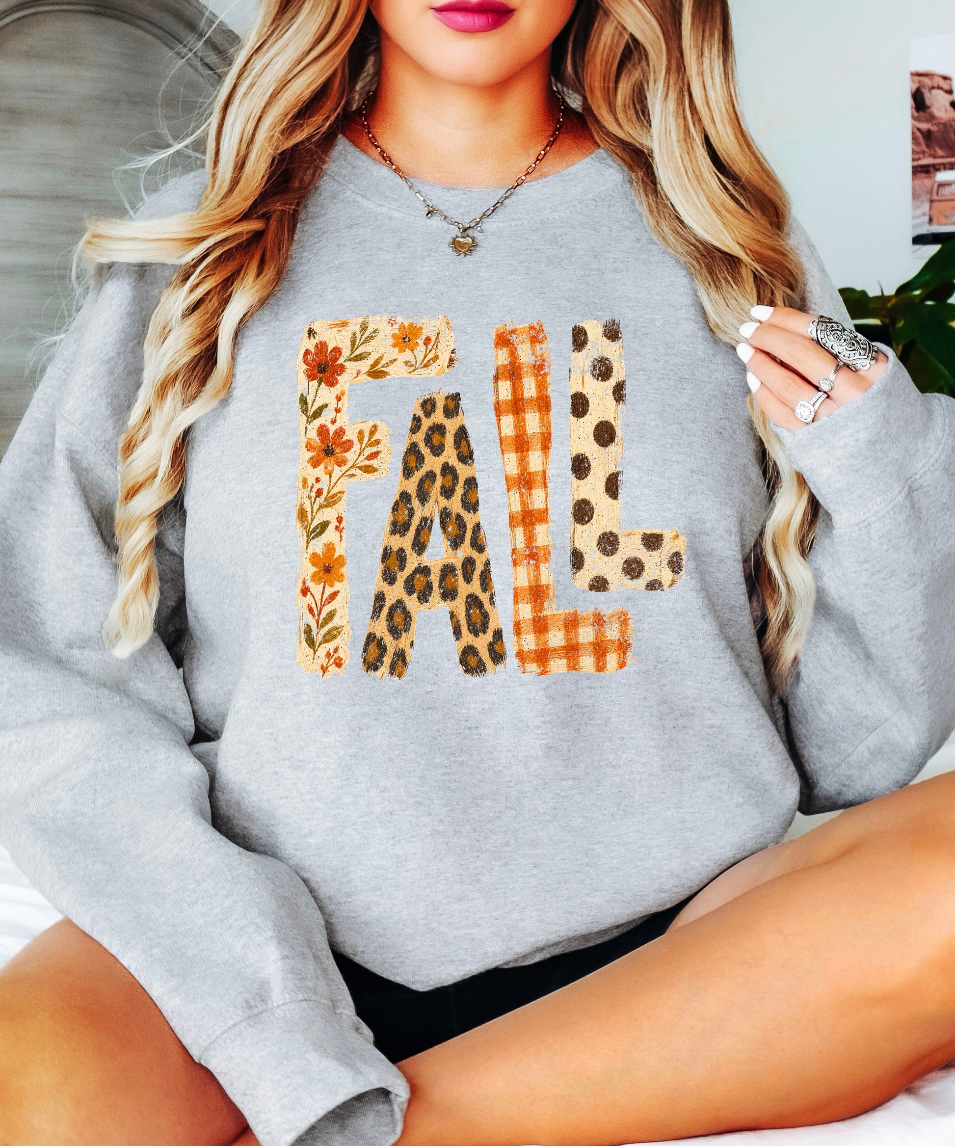 Fall Sweatshirt for Women and Teen Girls Leopard Floral Plaid Autumn Crewneck Pullover - Gray Sweatshirt view 4