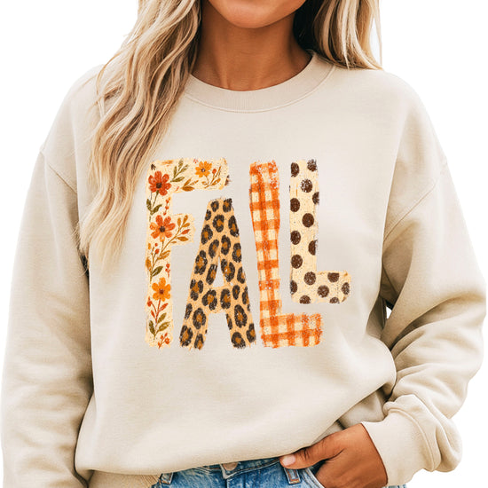 Fall Sweatshirt for Women and Teen Girls Leopard Floral Plaid Autumn Crewneck Pullover - Sand Sweatshirt view 1