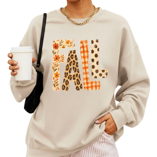 Fall Sweatshirt for Women and Teen Girls Leopard Floral Plaid Autumn Crewneck Pullover - Sand Sweatshirt view 2