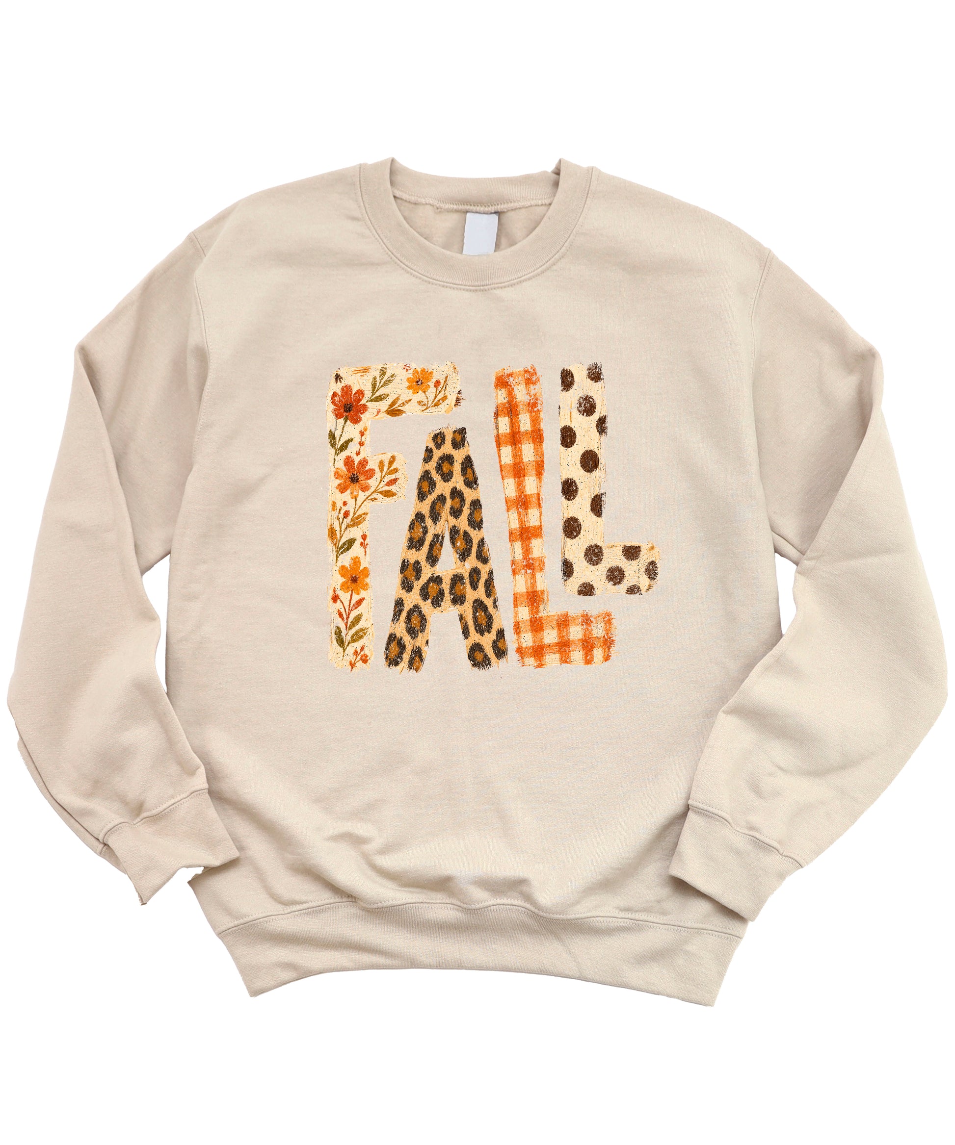 Fall Sweatshirt for Women and Teen Girls Leopard Floral Plaid Autumn Crewneck Pullover - Sand Sweatshirt view 3