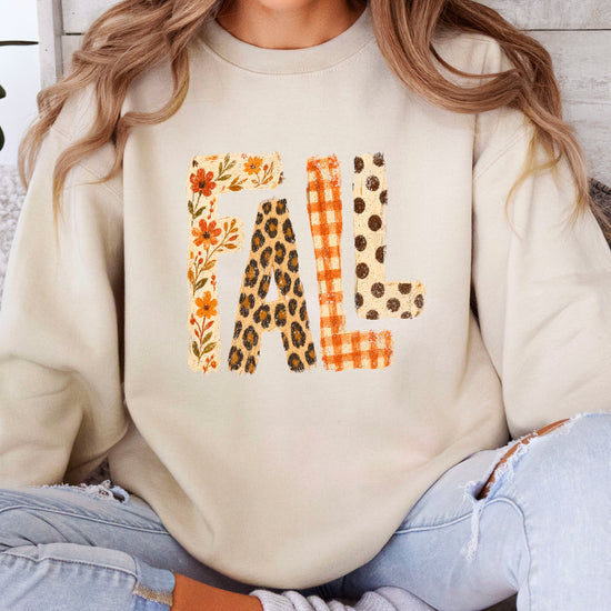 Fall Sweatshirt for Women and Teen Girls Leopard Floral Plaid Autumn Crewneck Pullover - Sand Sweatshirt view 4