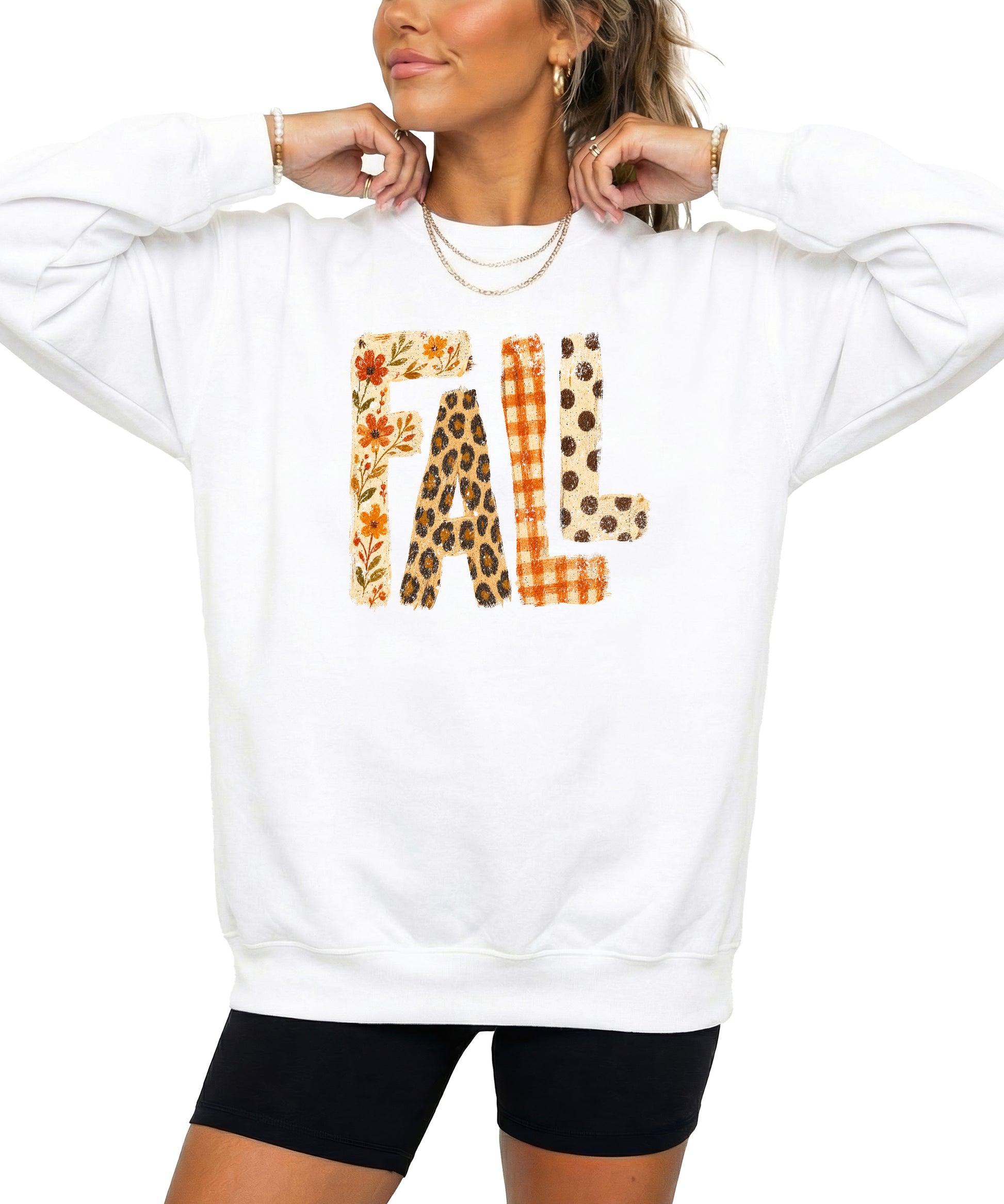 Fall Sweatshirt for Women and Teen Girls Leopard Floral Plaid Autumn Crewneck Pullover - White Sweatshirt view 2