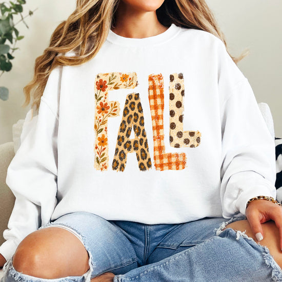 Fall Sweatshirt for Women and Teen Girls Leopard Floral Plaid Autumn Crewneck Pullover - White Sweatshirt view 4