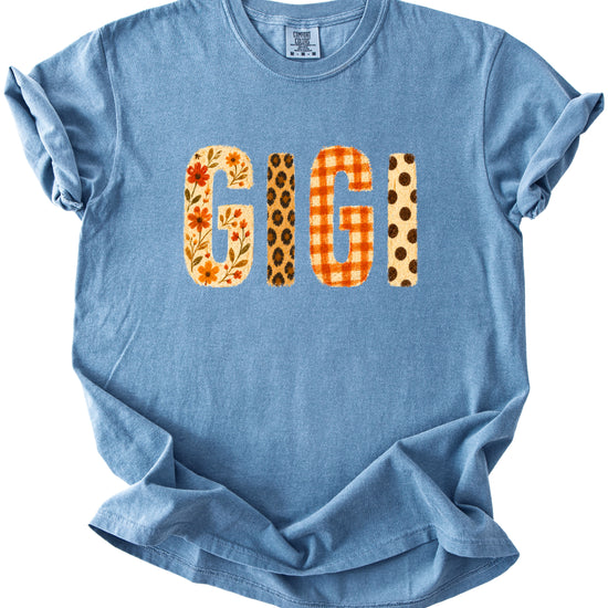 Fall Floral Mama Nana Gigi grandma graphic tee, Gigi - Blue Jean Shirt, view 2