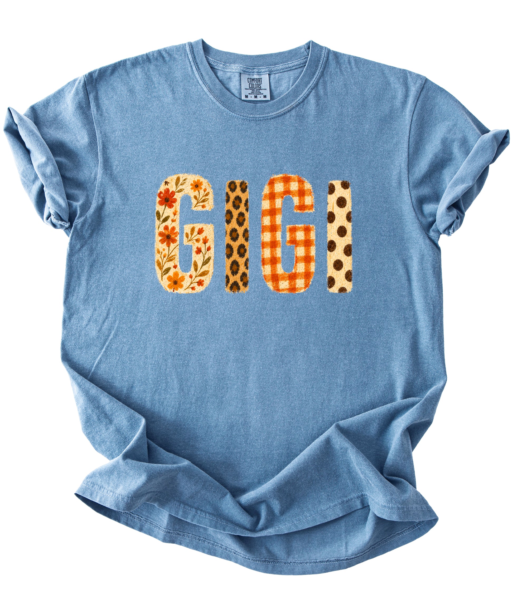 Fall Floral Mama Nana Gigi grandma graphic tee, Gigi - Blue Jean Shirt, view 2