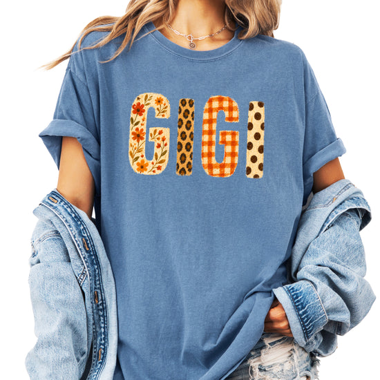 Fall Floral Mama Nana Gigi grandma graphic tee, Gigi - Blue Jean Shirt, view 3