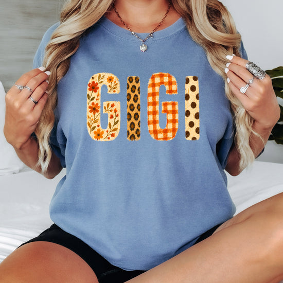 Fall Floral Mama Nana Gigi grandma graphic tee, Gigi - Blue Jean Shirt, view 4