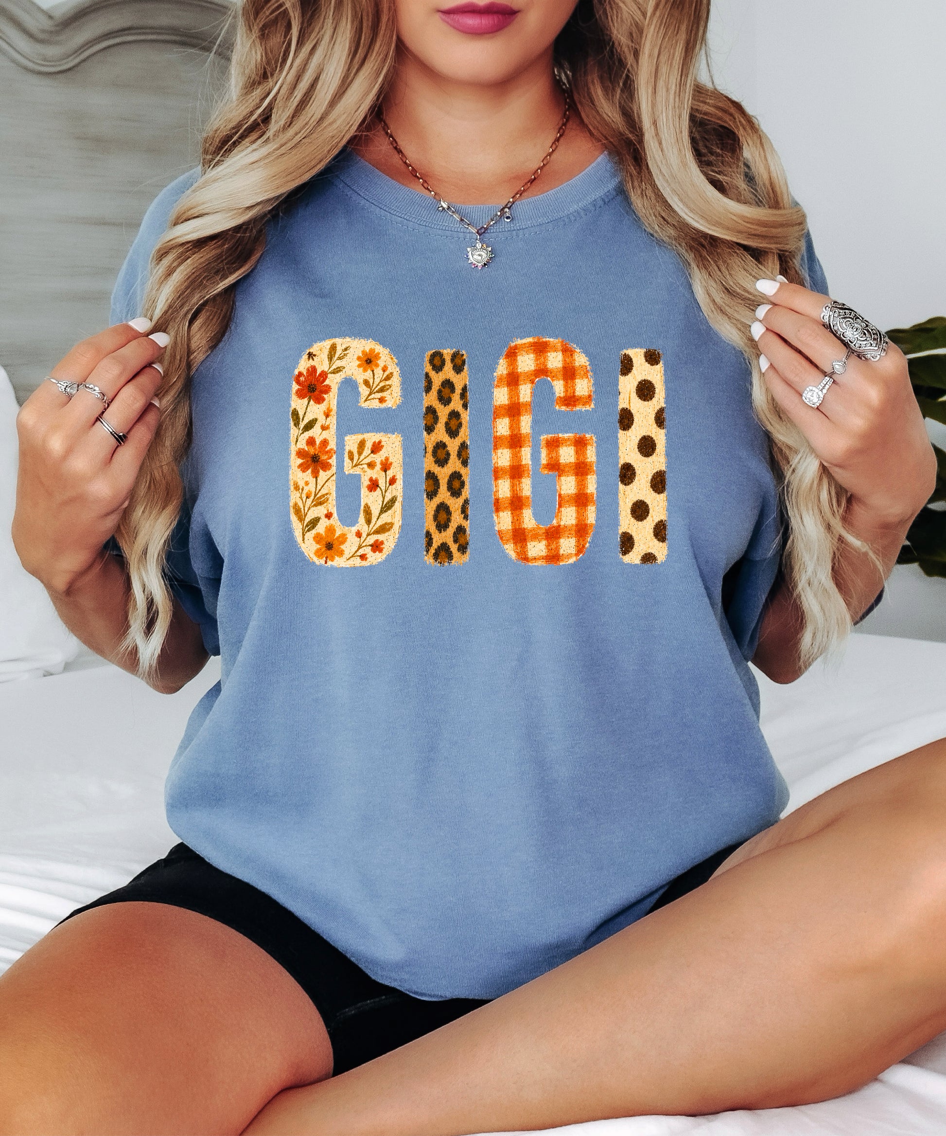 Fall Floral Mama Nana Gigi grandma graphic tee, Gigi - Blue Jean Shirt, view 4