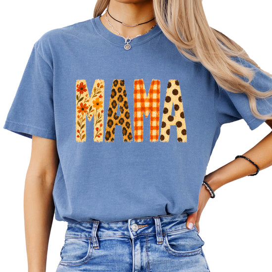 Fall Floral Mama Nana Gigi grandma graphic tee, Mama - Blue Jean Shirt, view 1