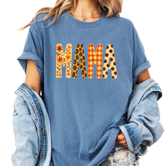 Fall Floral Mama Nana Gigi grandma graphic tee, Mama - Blue Jean Shirt, view 3
