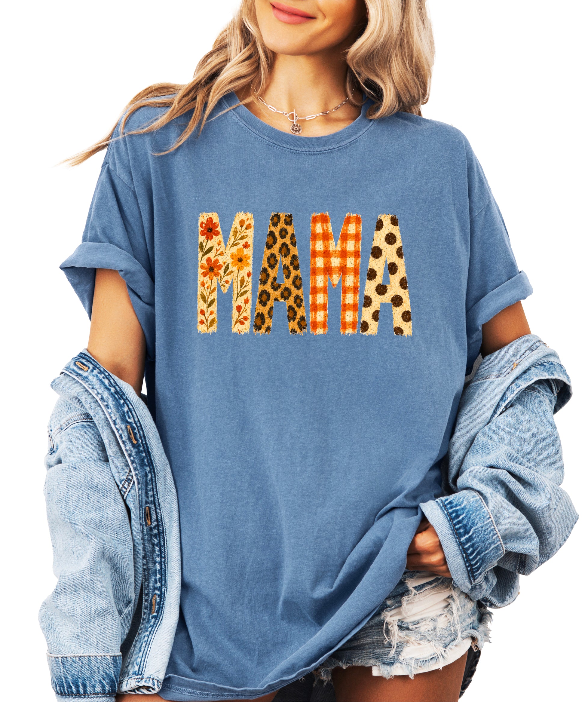 Fall Floral Mama Nana Gigi grandma graphic tee, Mama - Blue Jean Shirt, view 3