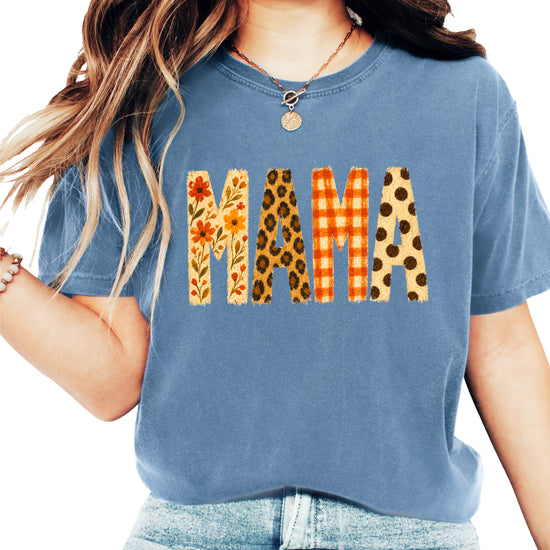 Fall Floral Mama Nana Gigi grandma graphic tee, Mama - Blue Jean Shirt, view 4