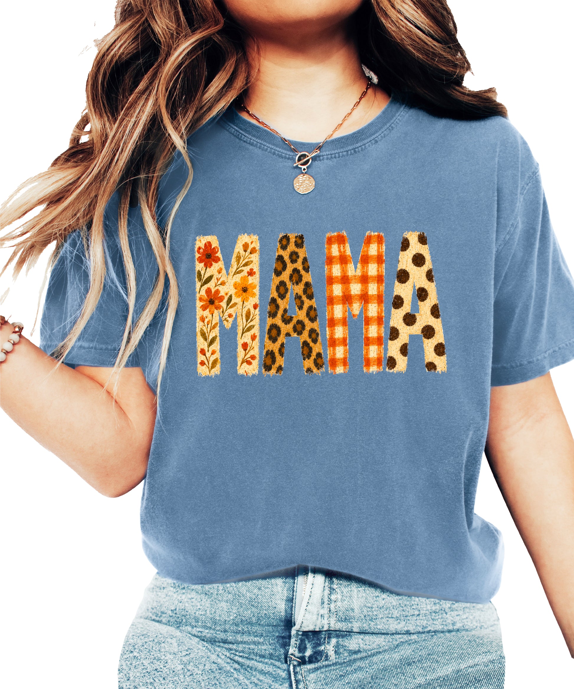 Fall Floral Mama Nana Gigi grandma graphic tee, Mama - Blue Jean Shirt, view 4