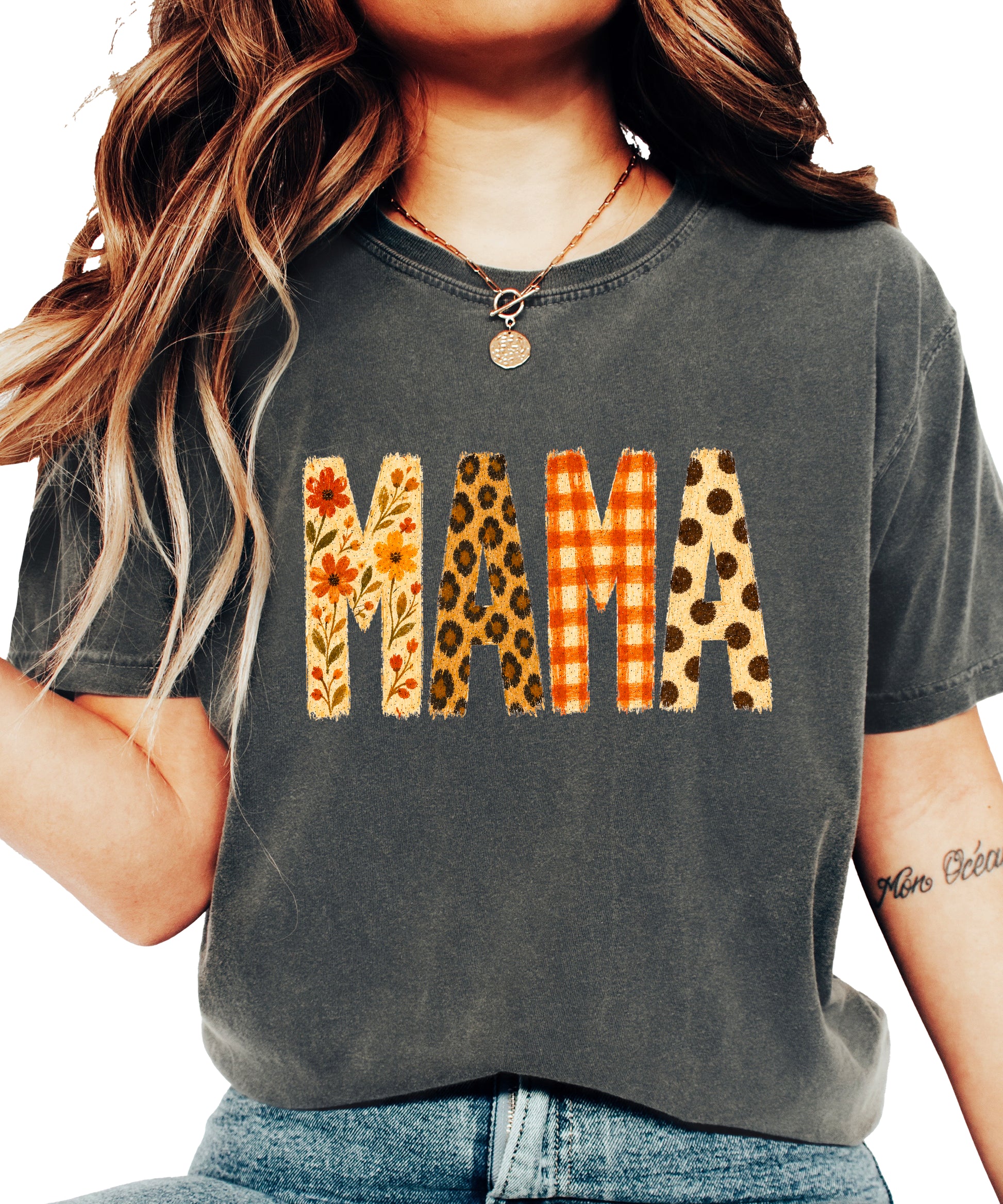 Fall Floral Mama Nana Gigi grandma graphic tee, Mama - Pepper Shirt, view 4