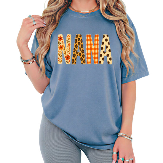 Fall Floral Mama Nana Gigi grandma graphic tee, Nana - Blue Jean Shirt, view 1