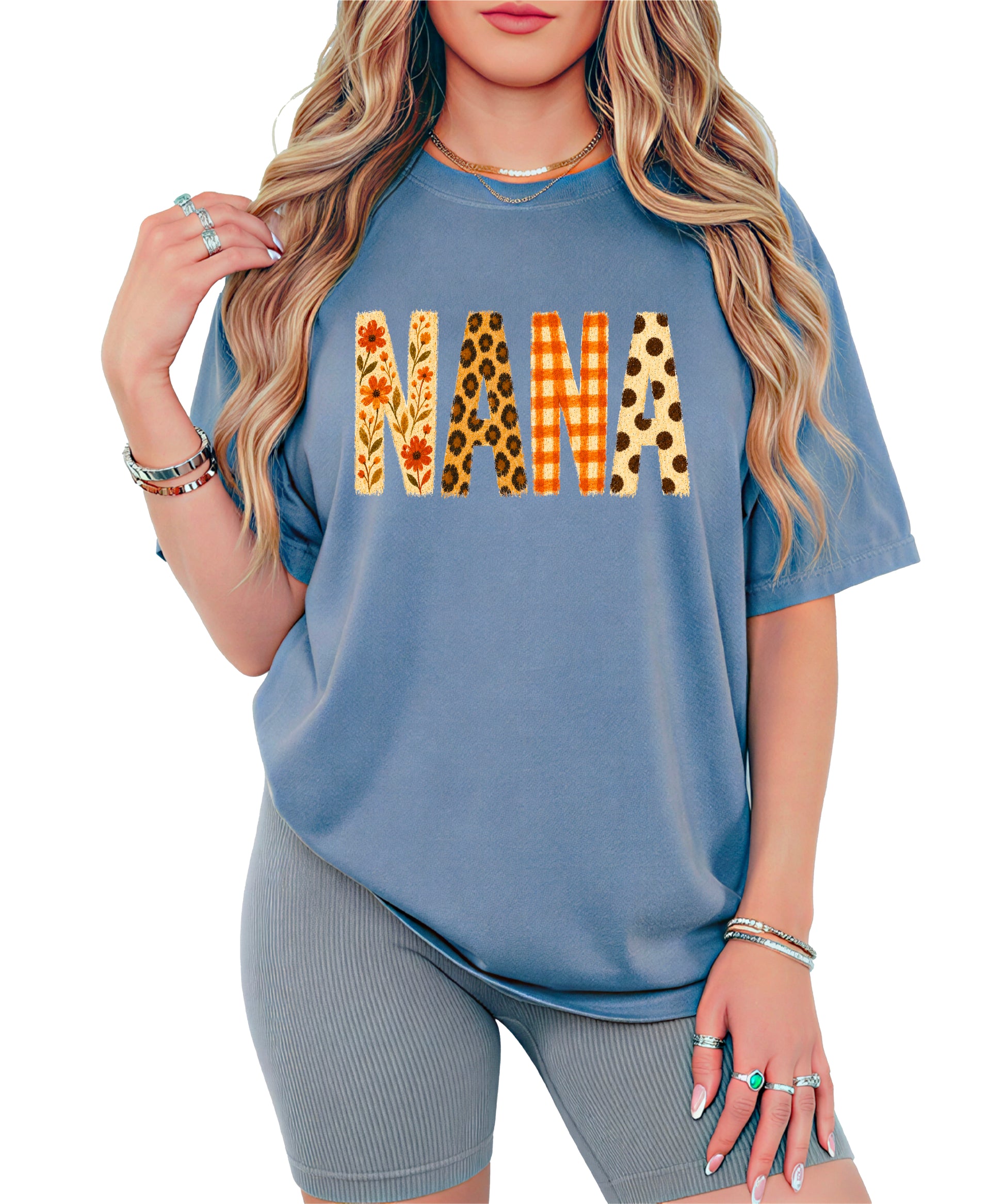 Fall Floral Mama Nana Gigi grandma graphic tee, Nana - Blue Jean Shirt, view 1