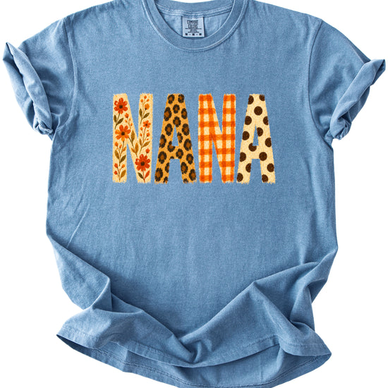 Fall Floral Mama Nana Gigi grandma graphic tee, Nana - Blue Jean Shirt, view 2