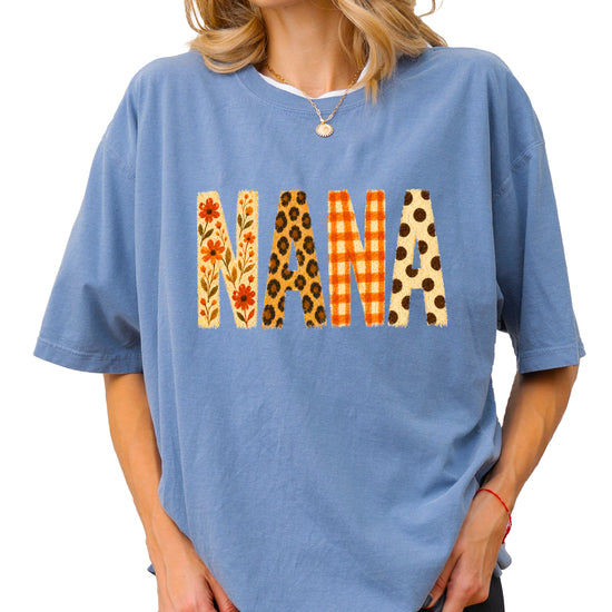 Fall Floral Mama Nana Gigi grandma graphic tee, Nana - Blue Jean Shirt, view 4