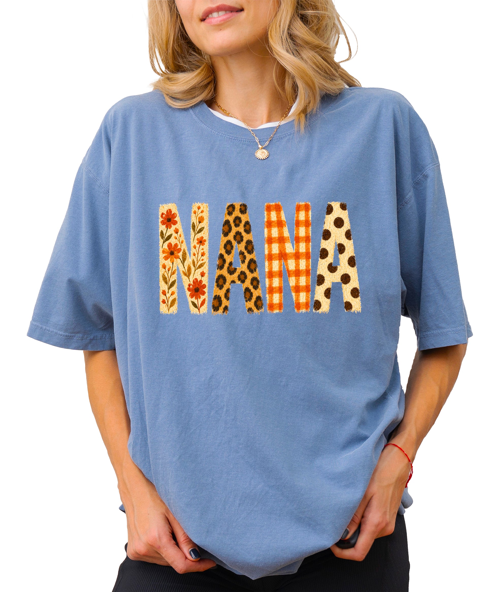 Fall Floral Mama Nana Gigi grandma graphic tee, Nana - Blue Jean Shirt, view 4