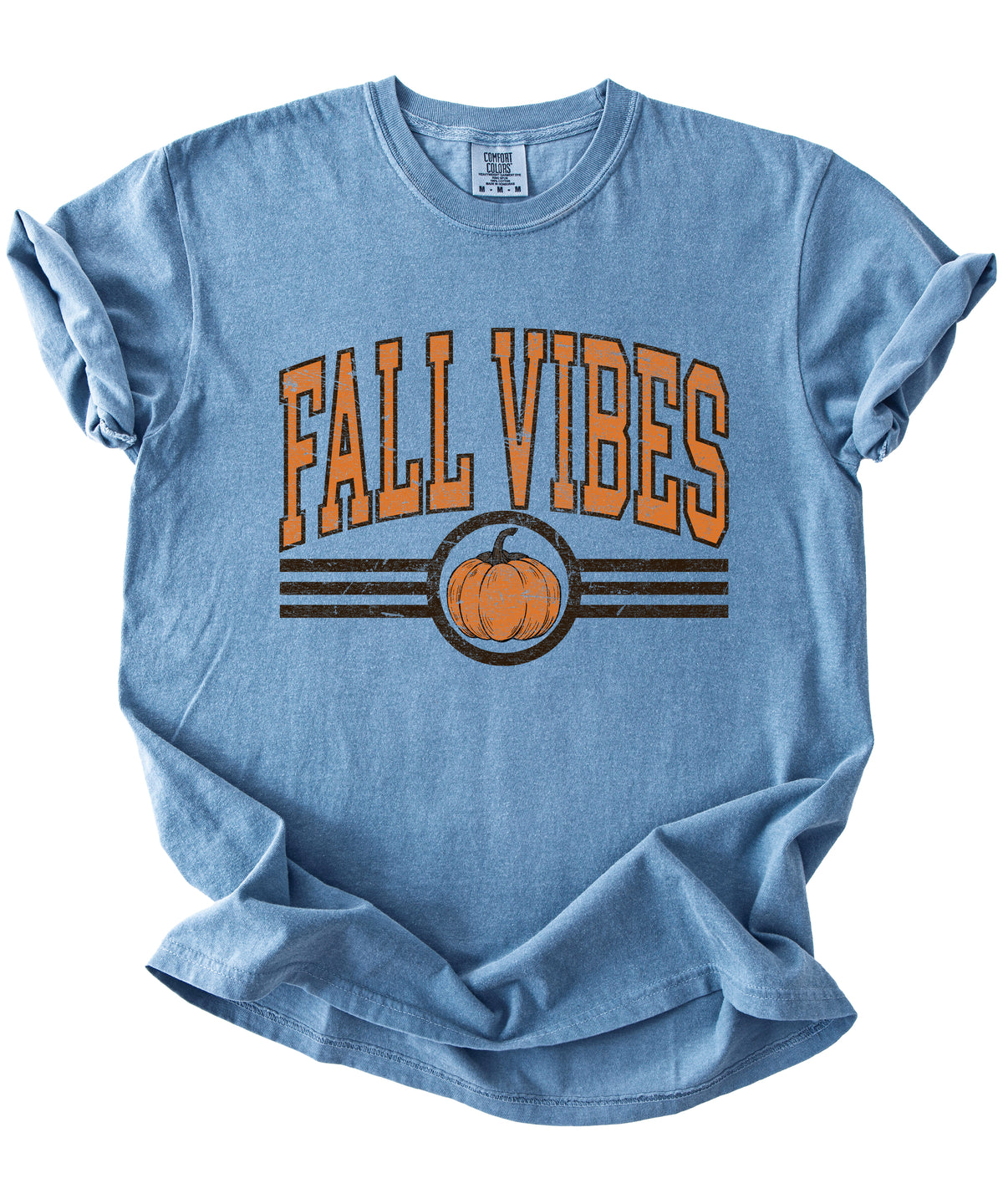 Fall Vibes Pumpkin retro varsity graphic tee, Blue Jean Shirt, view 3