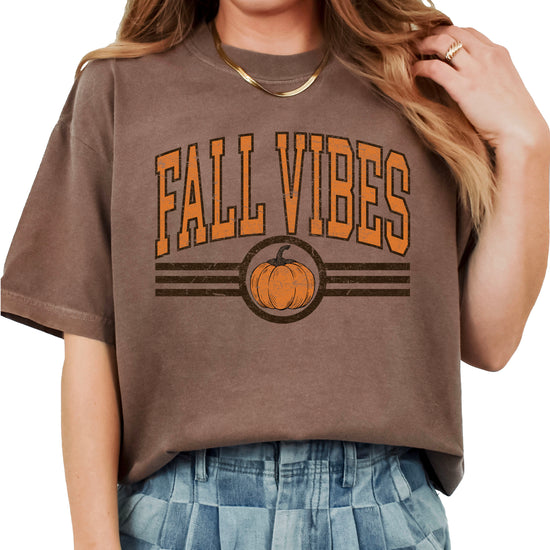 Fall Vibes Pumpkin retro varsity graphic tee, Espresso Shirt, view 1