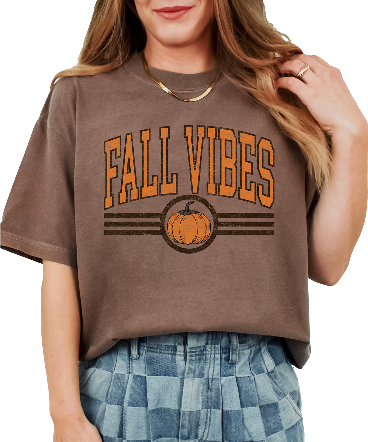 Fall Vibes Pumpkin retro varsity graphic tee, Espresso Shirt, view 1